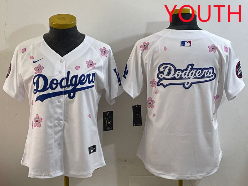 Youth Los Angeles Dodgers Blank White Sakura Edition 2025 Nike MLB Jersey style 13->youth mlb jersey->Youth Jersey